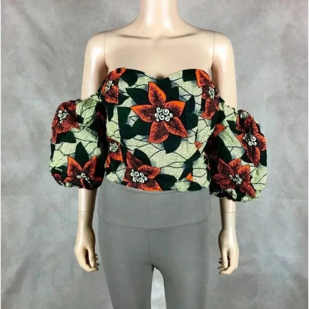 Handmade African Off-Shoulder Crop Top Size Large